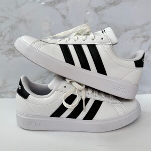 Adidas Grand Court 2.0 White & Black Sneakers, Size 8